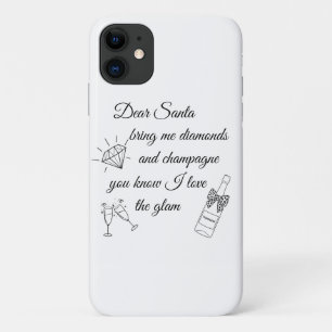 Dear Santa Champagne & Diamonds Line Art Design Case-Mate iPhone Case