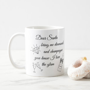 Dear Santa Champagne & Diamonds Line Art Design Coffee Mug