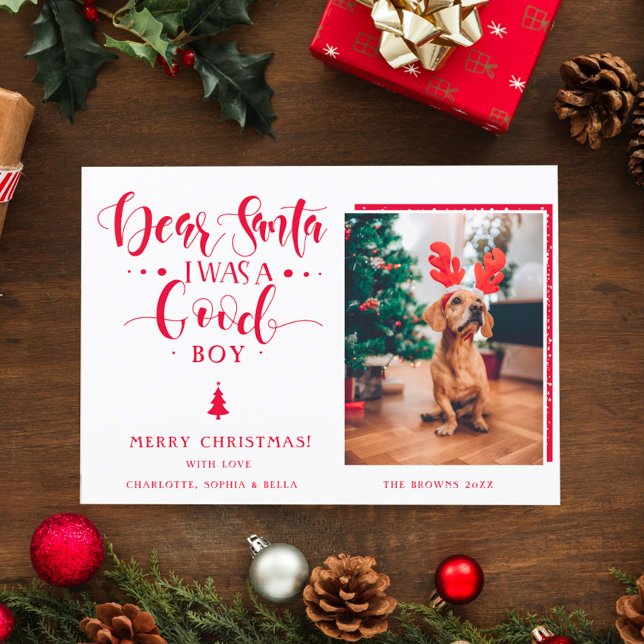 Dear Santa Christmas Boy | Girl Dog Custom Photo Holiday Card (Creator Uploaded)