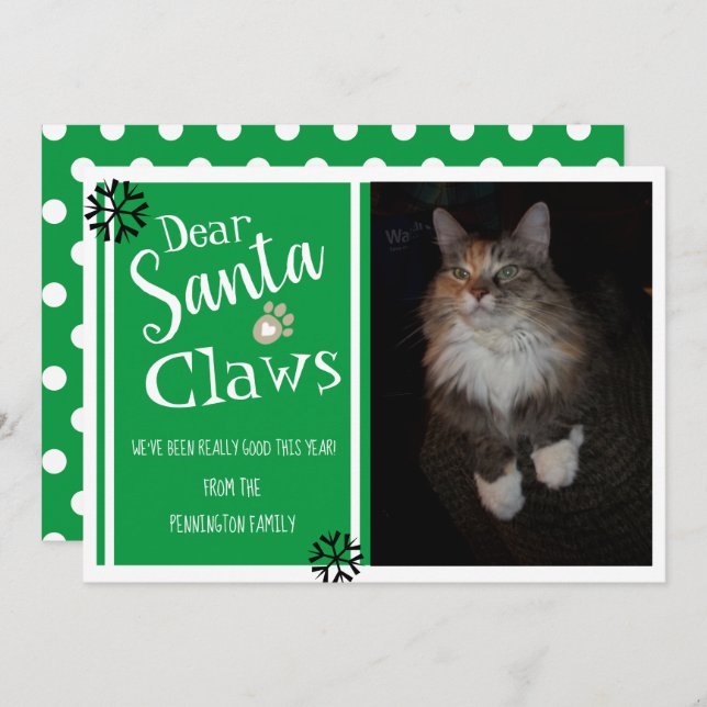 Dear Santa Claws Fun Cat Photo Holiday Card (Front/Back)