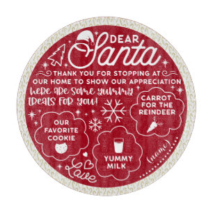 Dear Santa Cookie & Milk round tray white text 1 Cutting Board