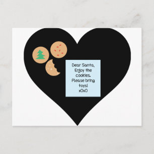 Dear Santa Cookies Bring Toys Black Heart Holiday Postcard