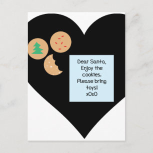 Dear Santa Cookies Bring Toys Black Heart Holiday Postcard