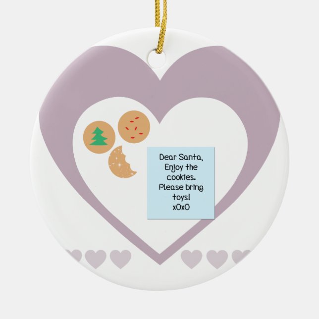 Dear Santa Cookies Bring Toys Purple Hearts Ceramic Tree Decoration (Front)