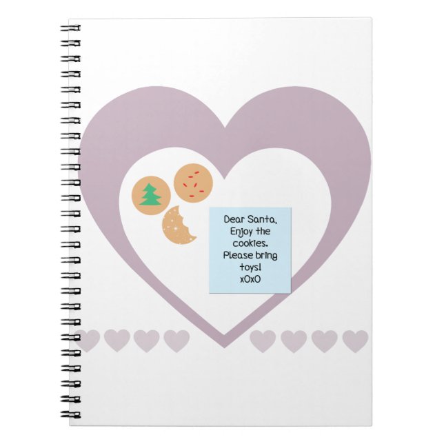 Dear Santa Cookies Bring Toys Purple Hearts Spiral Notebook (Front)