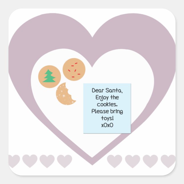 Dear Santa Cookies Bring Toys Purple Hearts Square Sticker (Front)