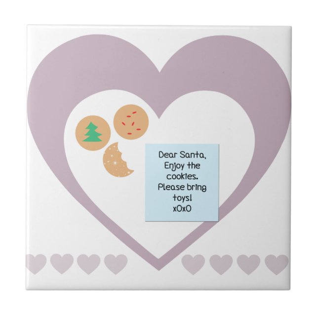 Dear Santa Cookies Bring Toys Purple Hearts Tile (Front)