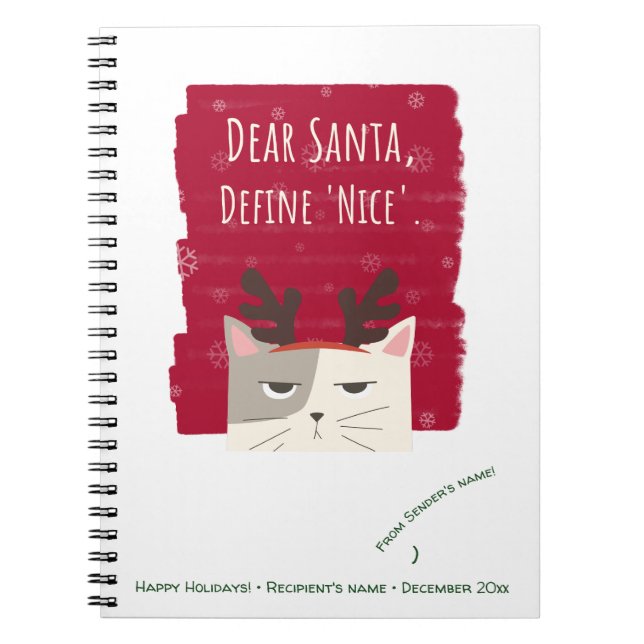 Dear Santa Define Nice Funny Cute Christmas Notebook (Front)