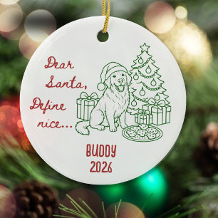 Dear Santa, Define Nice Golden Retriever Christmas Ceramic Tree Decoration