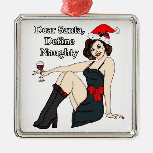 Dear Santa, Define Santa, Christmas Humour Metal Tree Decoration (Front)