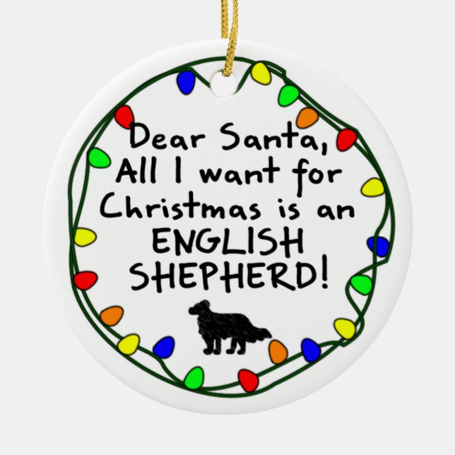 Dear Santa English Shepherd Ceramic Tree Decoration (Front)