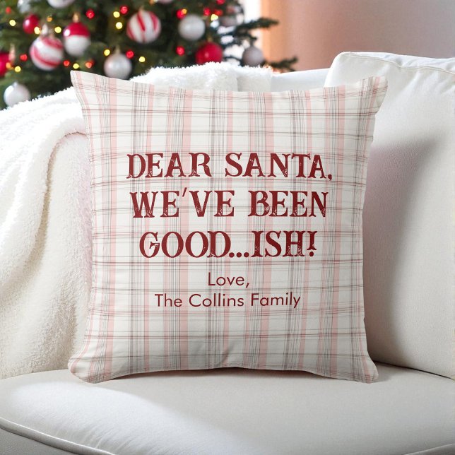 Dear Santa Funny Modern Pink Red Family Christmas Cushion (Dear Santa Funny Modern Pink Red Family Christmas Throw Pillow)