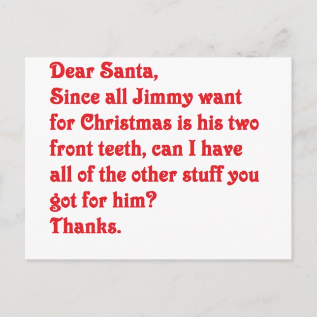 Dear Santa Holiday Postcard (Front)