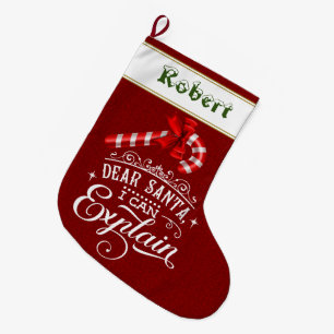Dear Santa I can Explain Candy Cane Monogram Large Christmas Stocking
