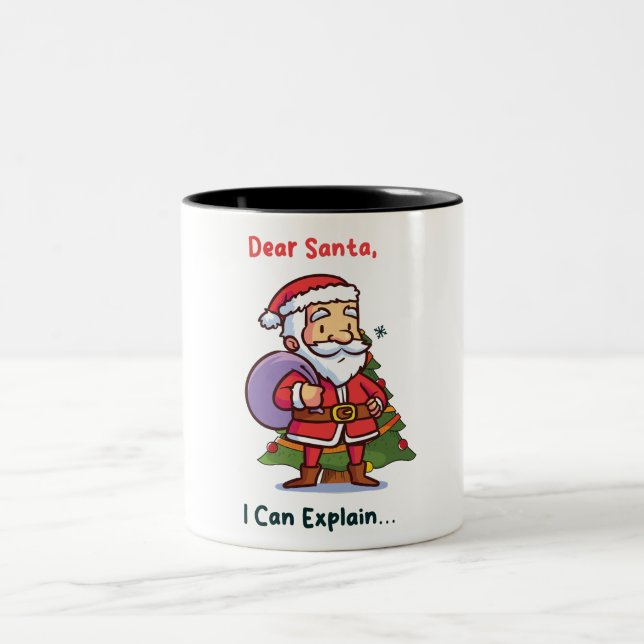 Dear Santa, I Can Explain – Funny Christmas Two-Tone Coffee Mug (Center)