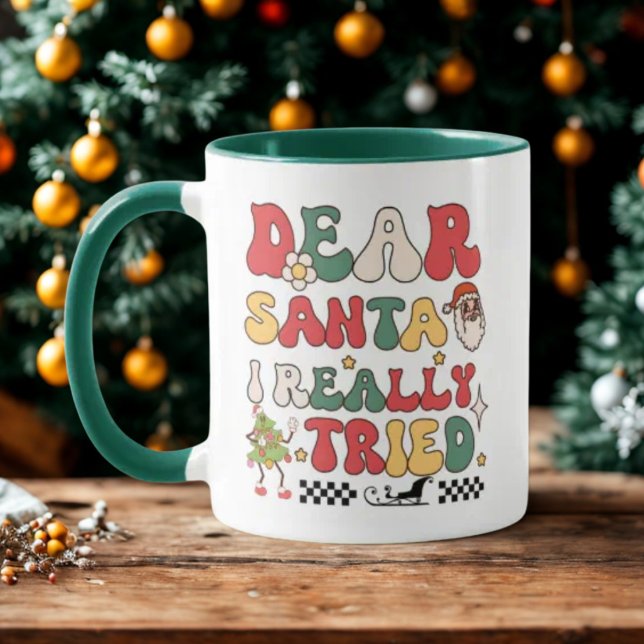 Dear Santa I Really Tried Retro Funny Christmas Mug (Creator Uploaded)