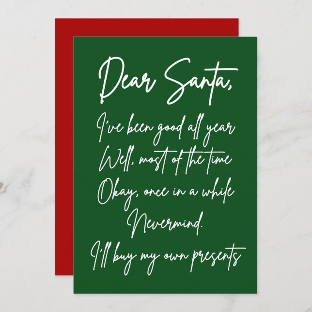 Dear Santa I'll buy my own stuff Funny Christmas Card (Front/Back)