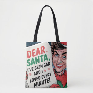 Dear Santa, I've Been Bad Christmas Elf Fun Design Tote Bag