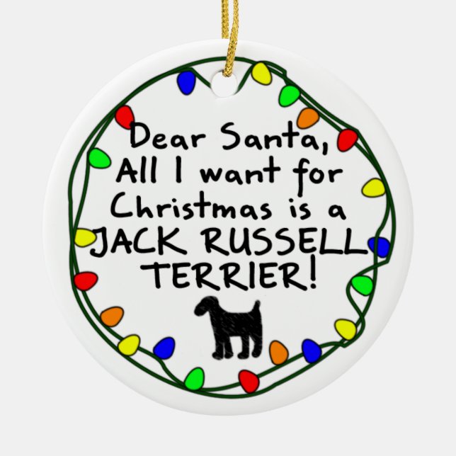 Dear Santa Jack Russell Terrier Ceramic Tree Decoration (Front)