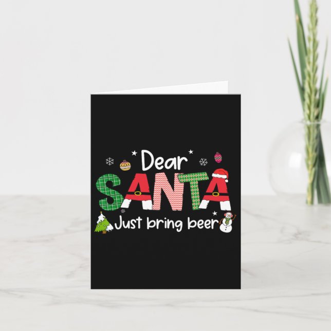 Dear Santa Just Bring Beer Christmas Pjs Family Ma Card (Front)