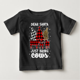 Dear Santa Just Bring Cows Christmas Buffalo Plaid Baby T-Shirt