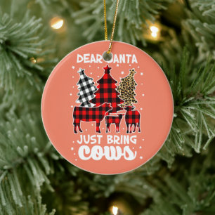 Dear Santa Just Bring Cows Christmas Buffalo Plaid Ceramic Tree Decoration