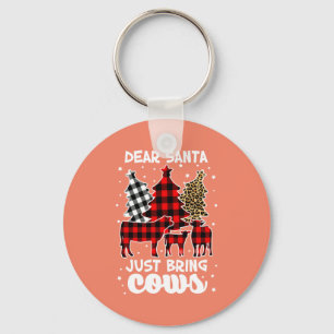 Dear Santa Just Bring Cows Christmas Buffalo Plaid Key Ring