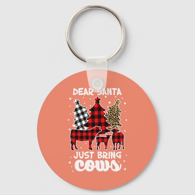 Dear Santa Just Bring Cows Christmas Buffalo Plaid Key Ring (Front)