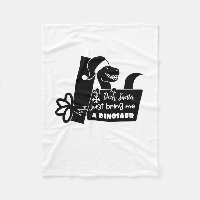 Dear Santa, just bring me a dinosaur black Fleece Blanket (Front)