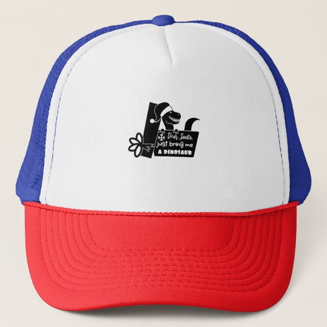 Dear Santa, just bring me a dinosaur black Trucker Hat (Front)