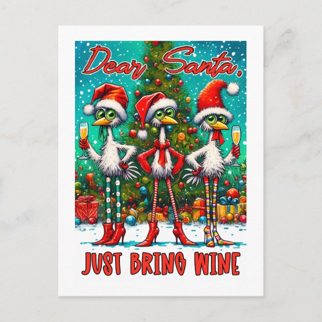 Dear Santa Just Bring Wine  Postcard (Front)