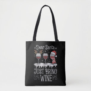 Dear Santa Just Bring Wine Xmas Drinking Party Tote Bag
