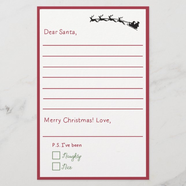 Dear Santa - Kids Letter To Santa Lined (Front)