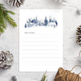Dear Santa Letter Blue Christmas Winter Village Holiday Card