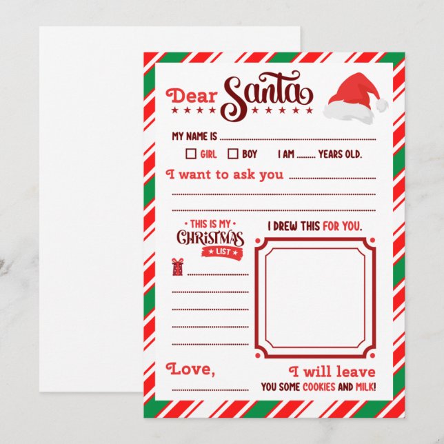 “Dear Santa” Letter  Invitation (Front/Back)