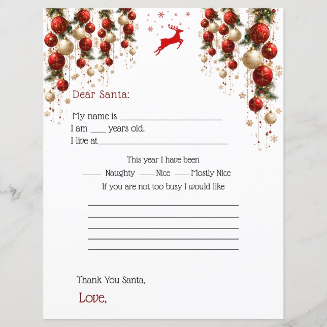 Dear Santa Letter Red GoldOrnaments Christmas Tree (Front)