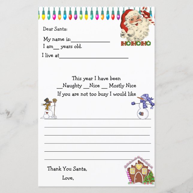 Dear Santa Letter, Snowmen, Santa Claus (Front)