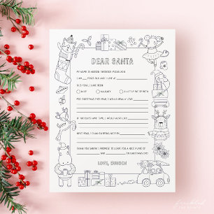 Dear Santa Letter & Wish List with Coloring Page
