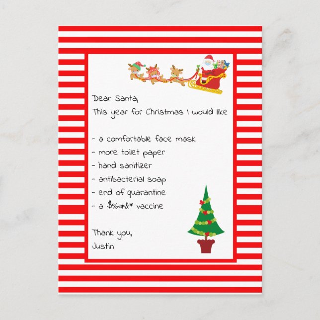Dear Santa List Funny 2021 Christmas Holiday Postcard (Front)