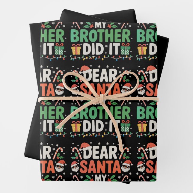 Dear Santa My Brother Did It Christmas Funny Xmas Wrapping Paper Sheet (In situ)
