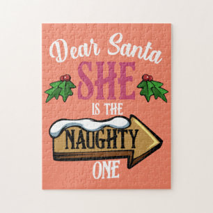 Dear Santa She Is The Naughty One Funny Matching Jigsaw Puzzle