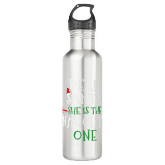 Dear Santa She Is The Naughty One Gift Matching 710 Ml Water Bottle