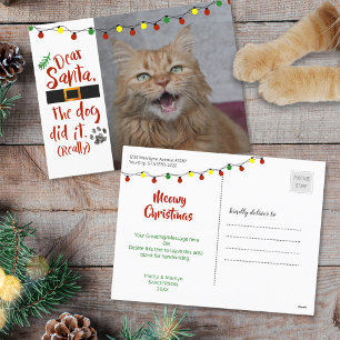 Dear Santa, the dog did it - Cat-Lover Holiday Postcard