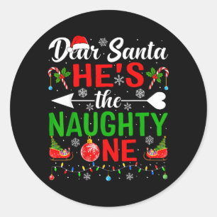 Dear Santa The Naughty One Pjs Couples Christmas Classic Round Sticker