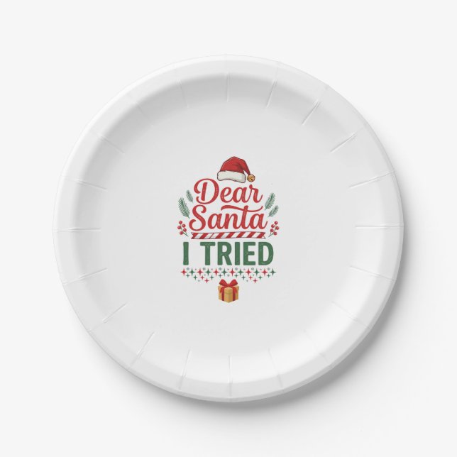 Dear Santa Tried Christmas Hat Present Box Paper Plate (Front)