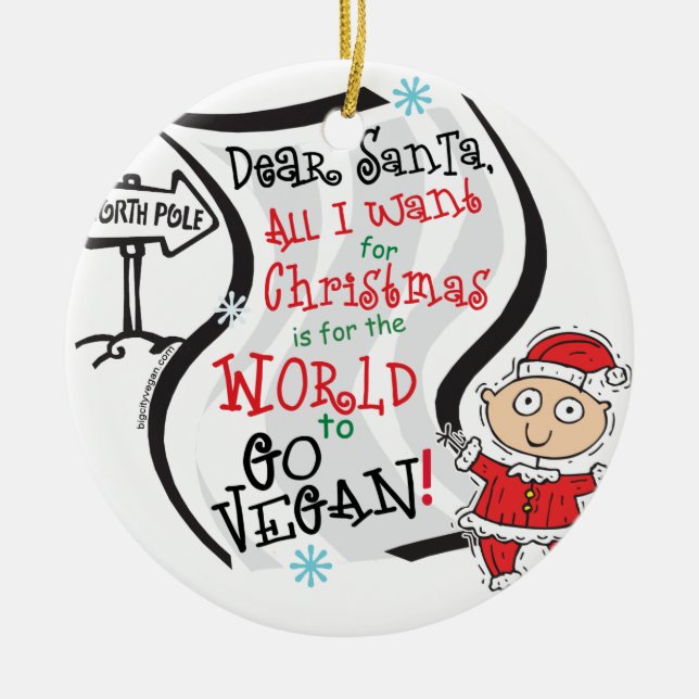 Dear Santa Vegan Wish Ceramic Tree Decoration (Front)