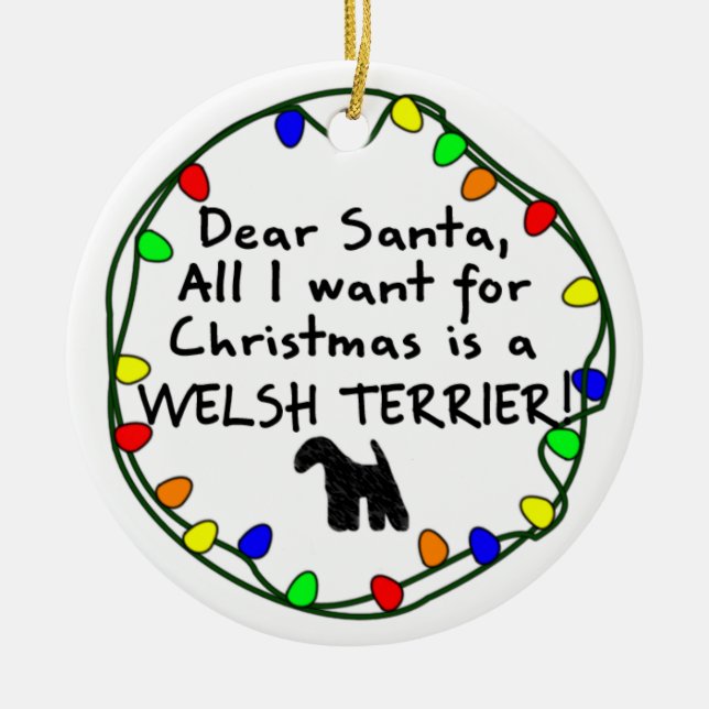 Dear Santa Welsh Terrier Ceramic Tree Decoration (Front)