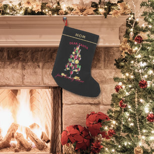 Dear Santa Wine Christmas Tree Illustration Small Christmas Stocking