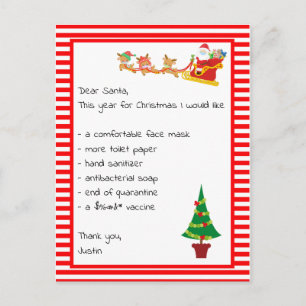 Dear Santa Wish List  Covid Quarantine Postcard