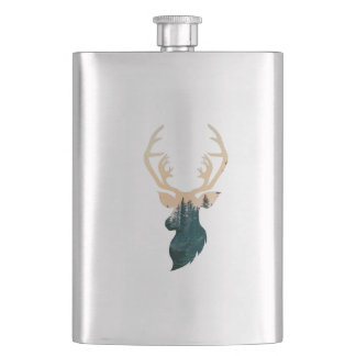 Dear silhouette in forest hip flask